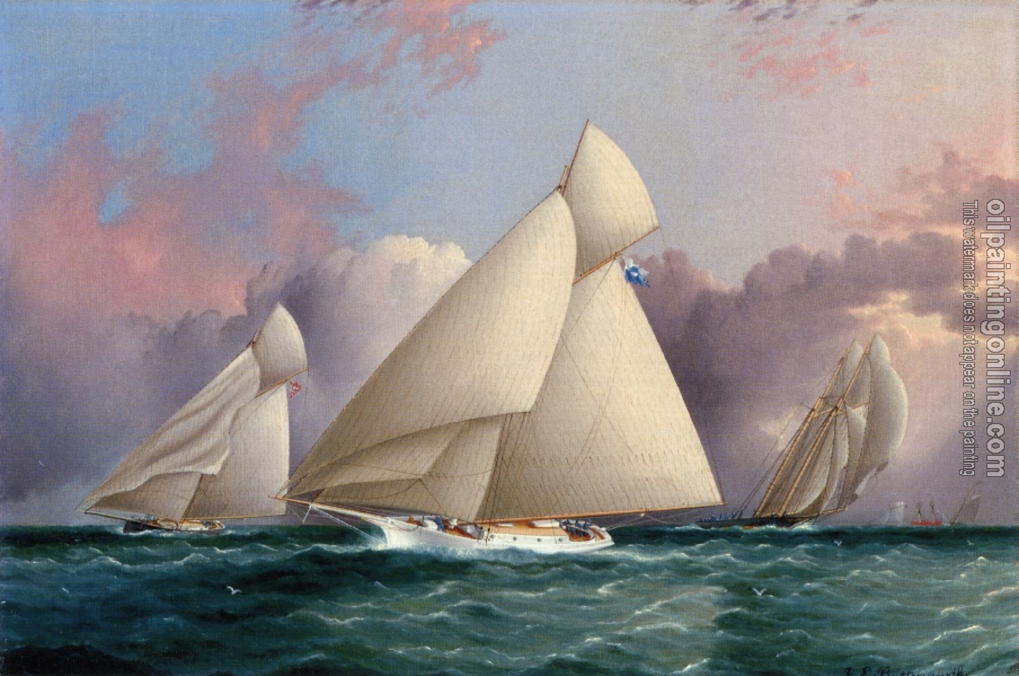 James E Buttersworth - Yacht Sappho Beating to the Wind